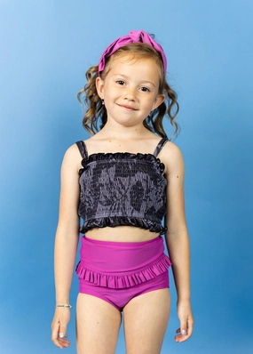 Berry | Mini Mid-Ruffle Bottoms girls full coverage swimwear, kids swimwear for pool