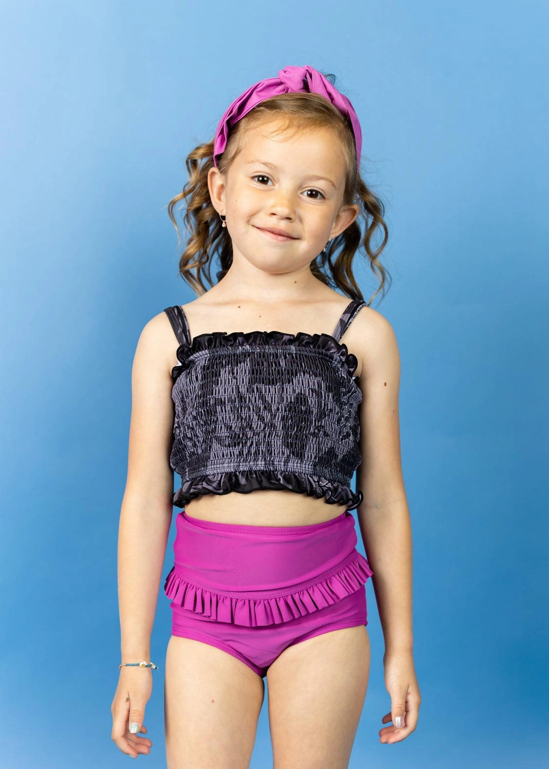 Berry | Mini Mid-Ruffle Bottoms girls full coverage swimwear, kids swimwear for pool