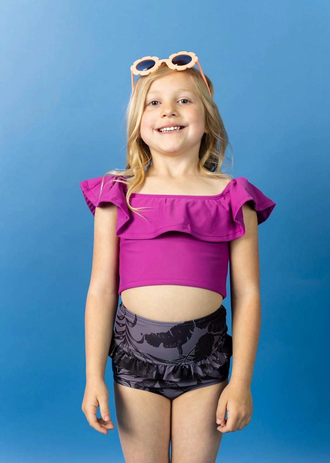 Berry | Mini Ruffled Around Top girls full coverage swimwear, kids swimwear for pool