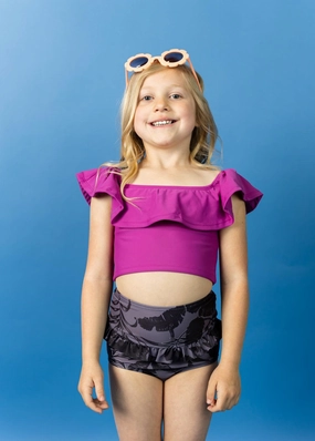 Berry | Mini Ruffled Around Top girls full coverage swimwear, kids swimwear for pool