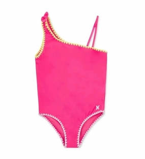 Big Girls Asymmetrical Swimsuit In Brght Pink stylish teen girl swimsuits, teen girls swimwear sets