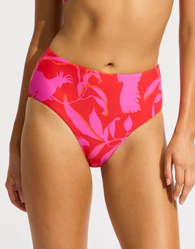 Birds of Paradise High Waist Bikini Pant - Chilli Red adjustable swim bottoms women, flattering bikini bottoms