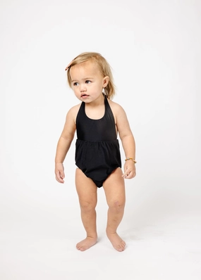 Black | Baby Romper One-Piece girls full coverage swimwear, kids swimwear for pool