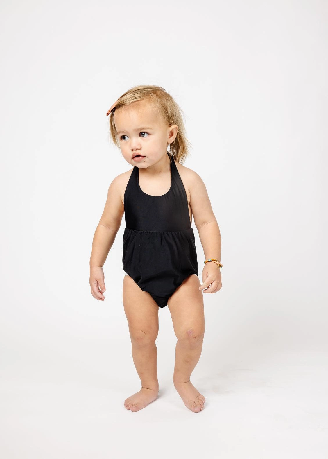 Black | Baby Romper One-Piece girls full coverage swimwear, kids swimwear for pool