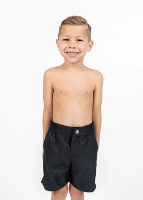 Black | Mini Boardies boys summer swimwear, boys rash guard swim sets