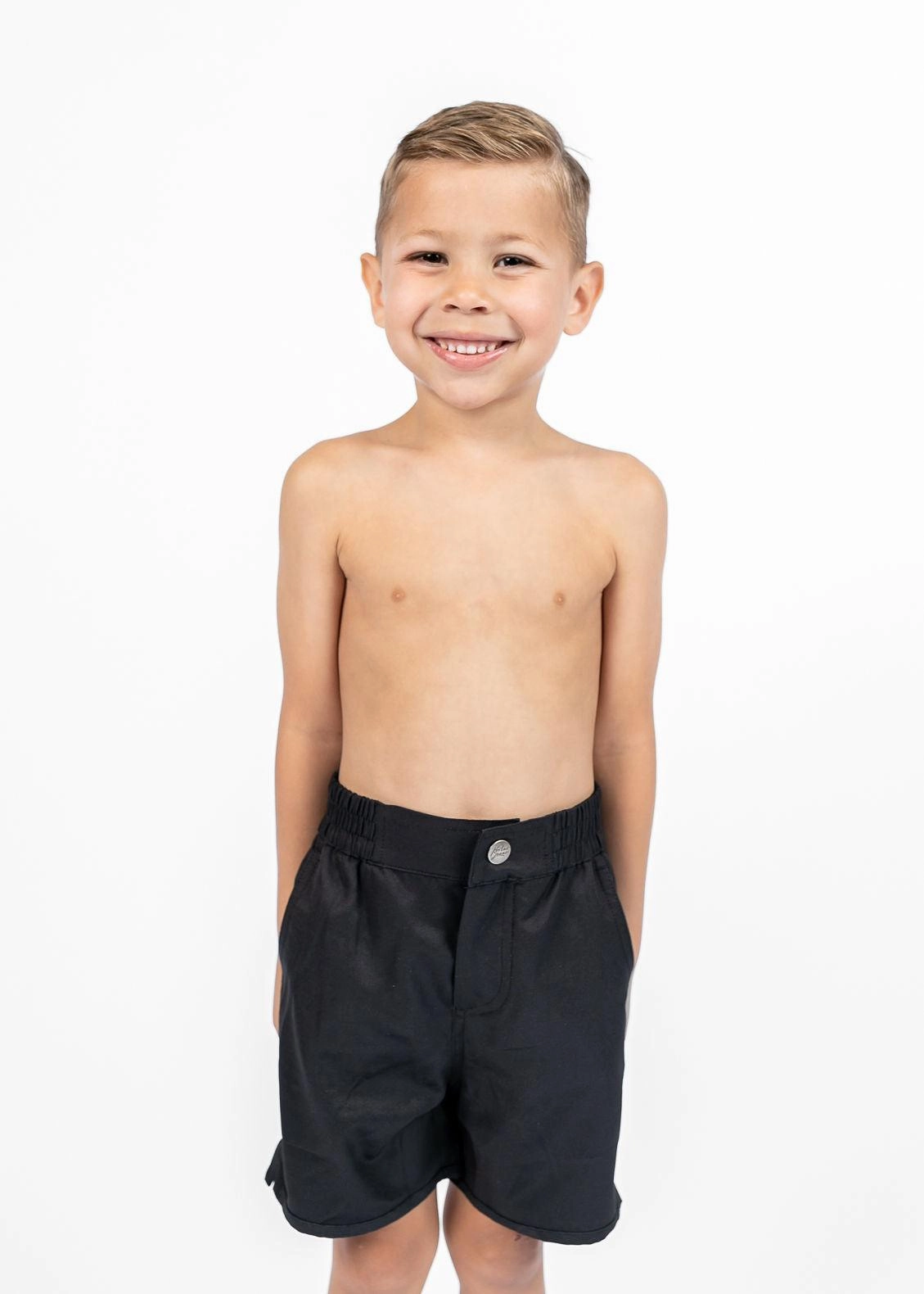 Black | Mini Boardies boys summer swimwear, boys rash guard swim sets