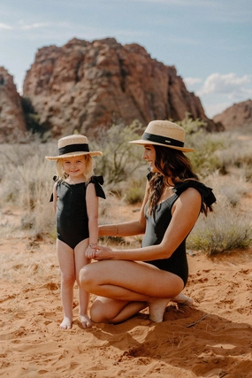 Black | Mini Everyday One-Piece girls full coverage swimwear, kids swimwear for pool