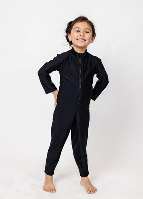 Black | Mini Rashguard One-Piece (Unisex) boys summer swimwear, boys rash guard swim sets