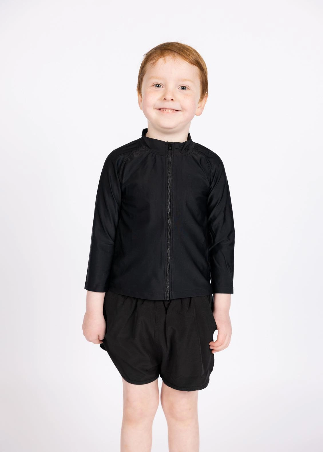 Black | Mini Rashguard Top (Unisex) with Zipper