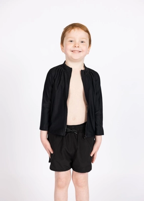 Black | Mini Rashguard Top (Unisex) with Zipper girls full coverage swimwear, kids swimwear for pool