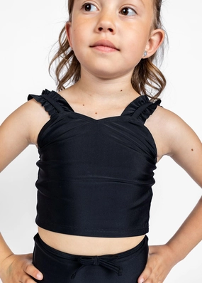 Black | Mini Ripple Top girls full coverage swimwear, kids swimwear for pool