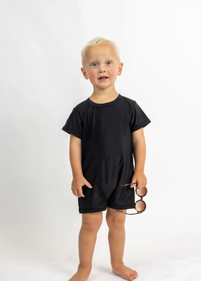 Black | Mini Shorties Rashguard (Unisex) girls full coverage swimwear, kids swimwear for pool