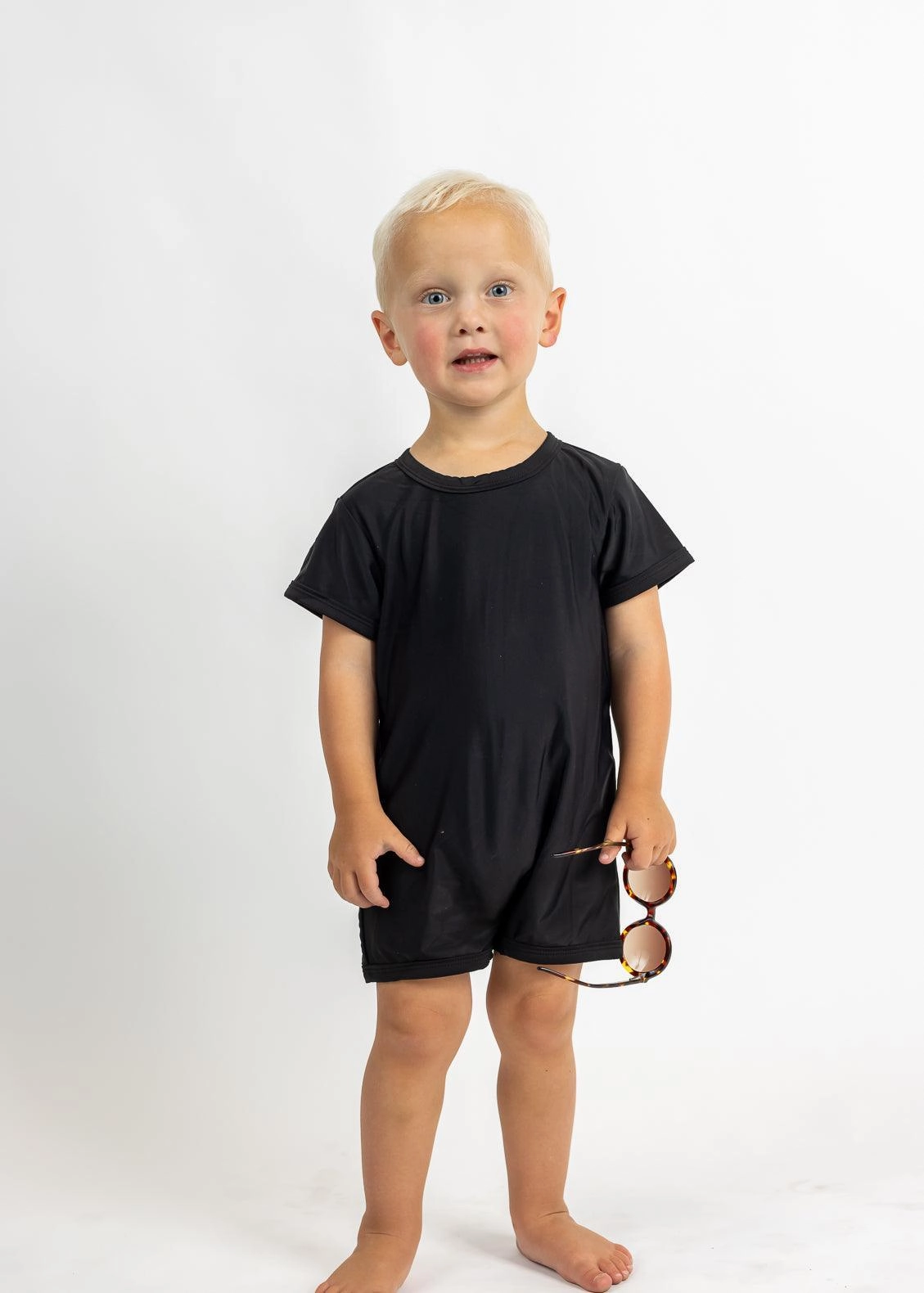 Black | Mini Shorties Rashguard (Unisex) girls full coverage swimwear, kids swimwear for pool