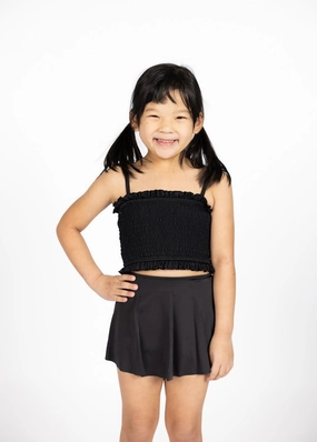 Black | Mini Who Wears Short Skirts girls full coverage swimwear, kids swimwear for pool