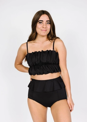 Black | Oversized Ruffle Top tankini swim tops, adjustable bikini tops