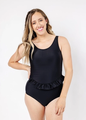 Black | Skirted One-Piece tankini swim tops, adjustable bikini tops