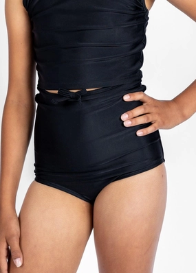 Black | Youth Bow Bottoms girls full coverage swimwear, kids swimwear for pool