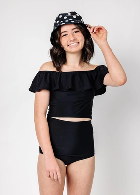 Black | Youth High-Waisted Bottoms girls full coverage swimwear, kids swimwear for pool