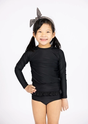 Black| Mini Rashguard Top (Unisex) girls full coverage swimwear, kids swimwear for pool