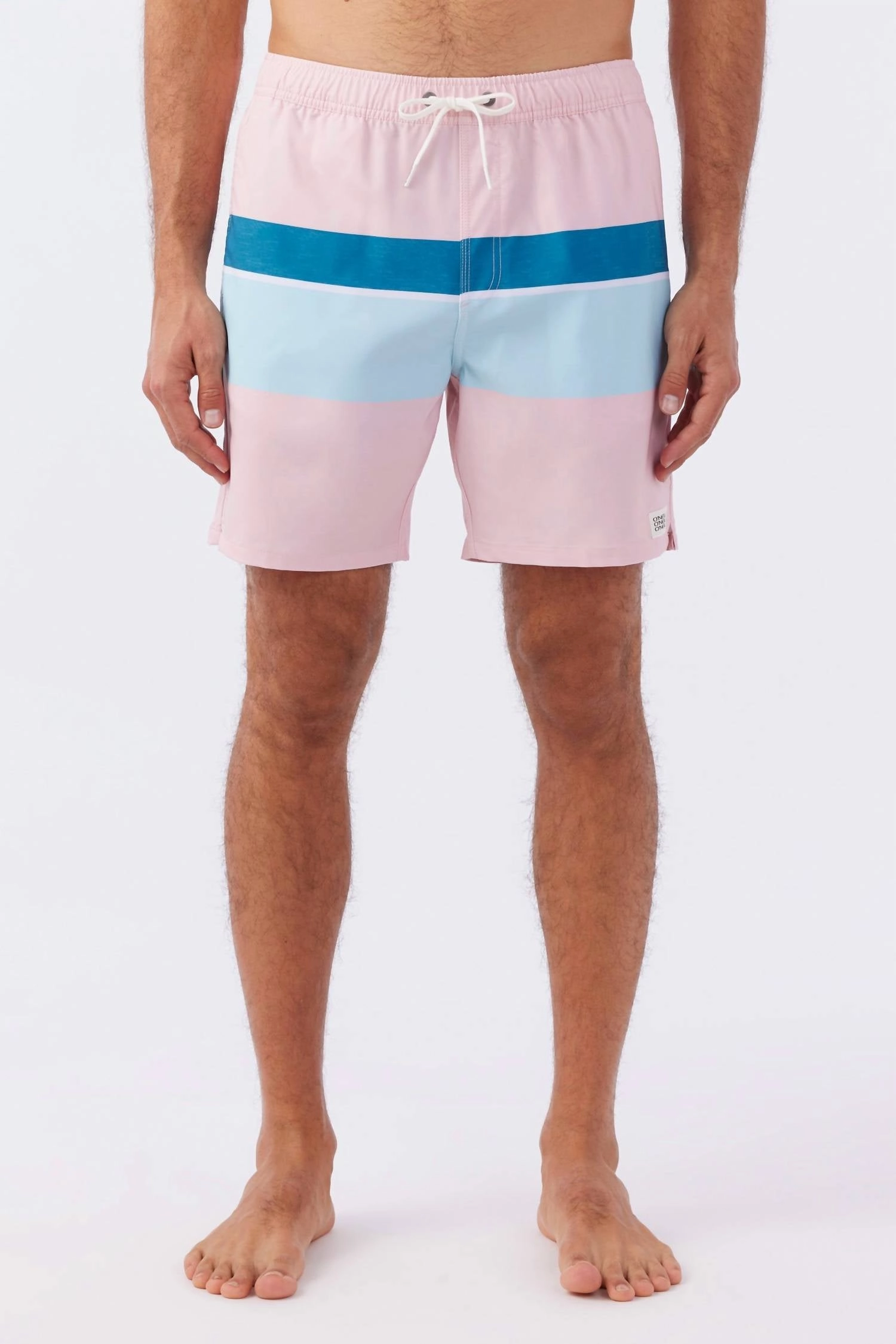 Block Volley Elastic Waist 17" Swim Trunks In Pink Dust mens beach swimwear, quick dry mens swimsuits