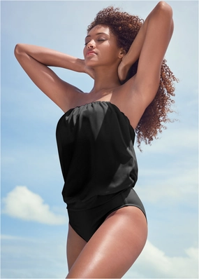 Blouson Bandeau Tankini - Black Beauty plain swimwear women, minimalist swimsuits