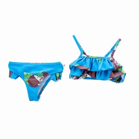 Blue Coconut Print Two Piece Swimsuit cute swimsuits for teen girls, modest teen swimwear