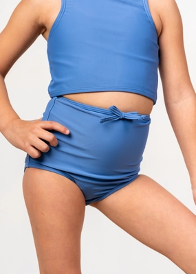 Blue Denim | Mini Bow Bottoms girls full coverage swimwear, kids swimwear for pool