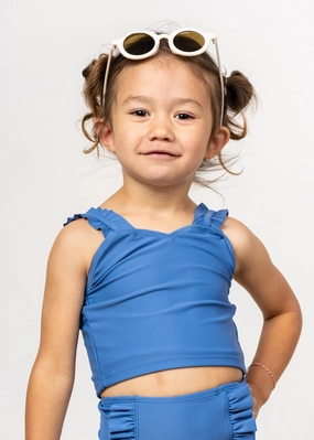 Blue Denim | Mini Ripple Top girls full coverage swimwear, kids swimwear for pool