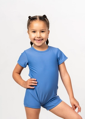 Blue Denim | Mini Shorties Rashguard (Unisex) boys summer swimwear, boys rash guard swim sets