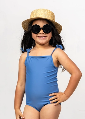Blue Denim | Mini Simply One-Piece girls full coverage swimwear, kids swimwear for pool