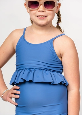 Blue Denim | Youth Peplum Top girls full coverage swimwear, kids swimwear for pool