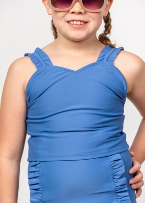 Blue Denim | Youth Ripple Top girls full coverage swimwear, kids swimwear for pool