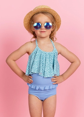 Blue Ditsy Floral | Mini Swing Top girls full coverage swimwear, kids swimwear for pool