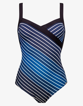 Blue Illusion Cross Front Swimsuit - Blue and White cup sized swimwear women, supportive swimsuits for large bust