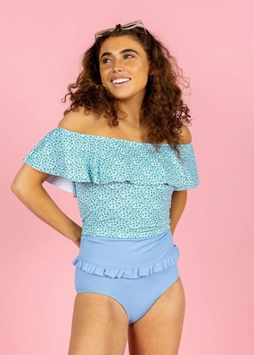 Blue Skies | Mid-Ruffle Bottoms elastic waistband swim bottoms, mix-and-match bikini bottoms