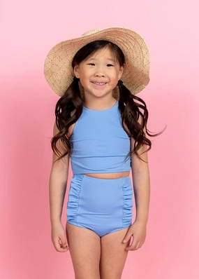 Blue Skies | Mini Racer Back Top girls full coverage swimwear, kids swimwear for pool