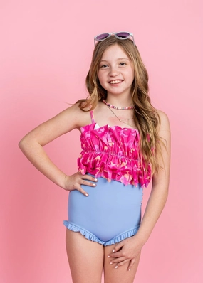 Blue Skies | Youth All Ruffled Up Bottoms girls full coverage swimwear, kids swimwear for pool