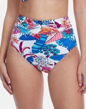 Bohemian Gypsy High Waist Bikini Pant - White adjustable swim bottoms women, flattering bikini bottoms