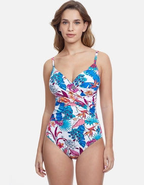 Bohemian Gypsy V Neck Swimsuit - White tummy control swimwear women, slimming swimsuits