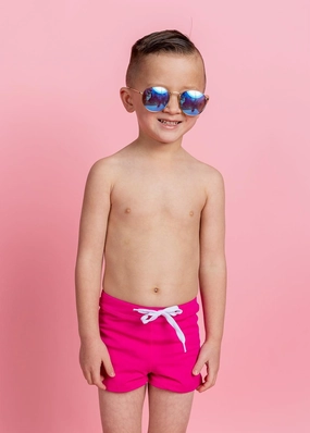 Bold Fuchsia | Mini Euro Shorts boys summer swimwear, boys rash guard swim sets