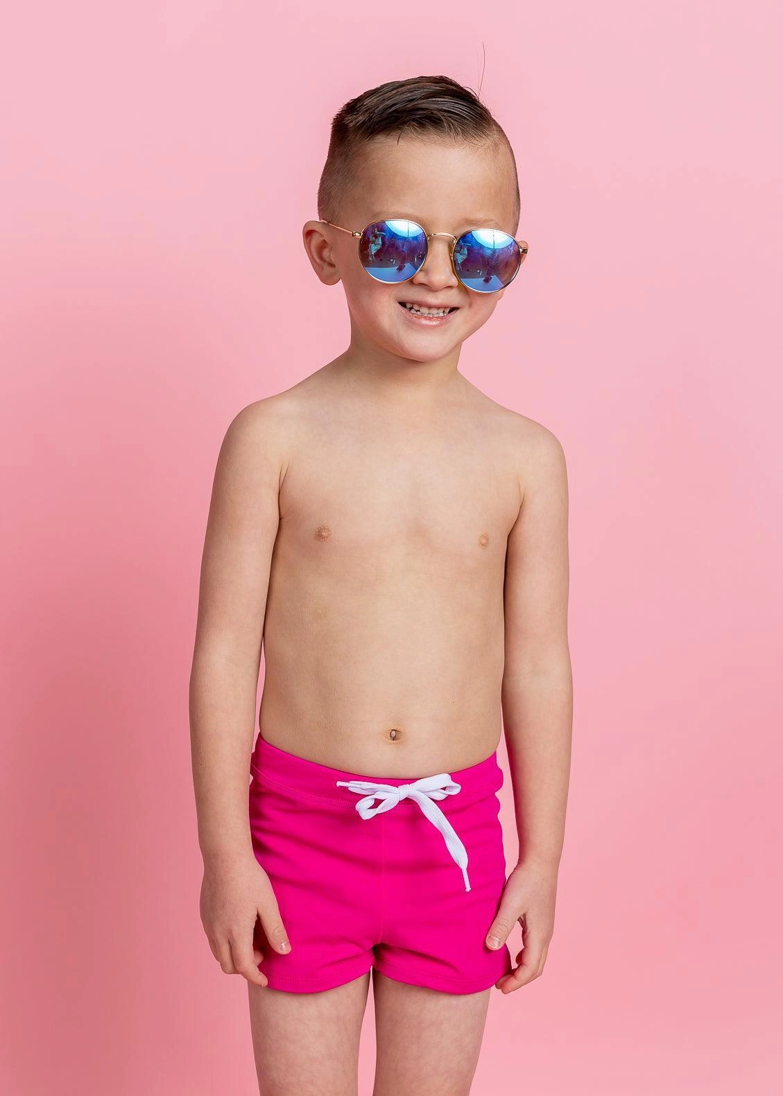 Bold Fuchsia | Mini Euro Shorts boys summer swimwear, boys rash guard swim sets