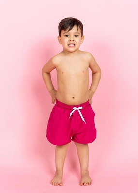 Bold Fuchsia | Mini Retro Shorties boys summer swimwear, boys rash guard swim sets