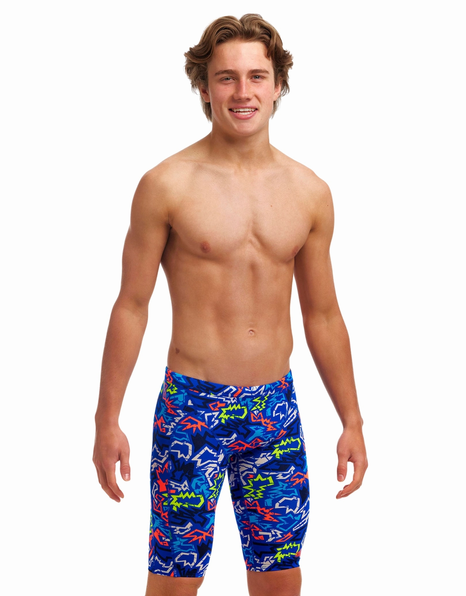 Boys Broken Hearts Training Swim Jammer - Blue/Multi funky trunks swim shorts, mens funky trunks swimwear