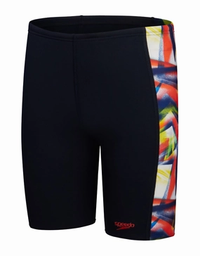 Boys Digital Allover Panel Swim Jammer - Black/Red speedo mens swimwear, speedo training swimsuits