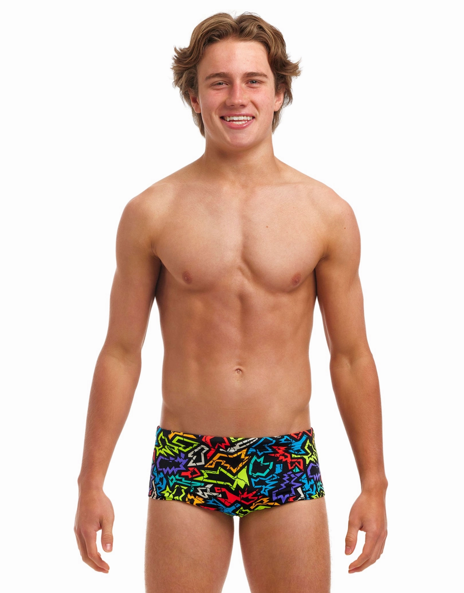 Boys Funk Me Sidewinder Swim Trunks - Black/Multi funky trunks swim shorts, mens funky trunks swimwear