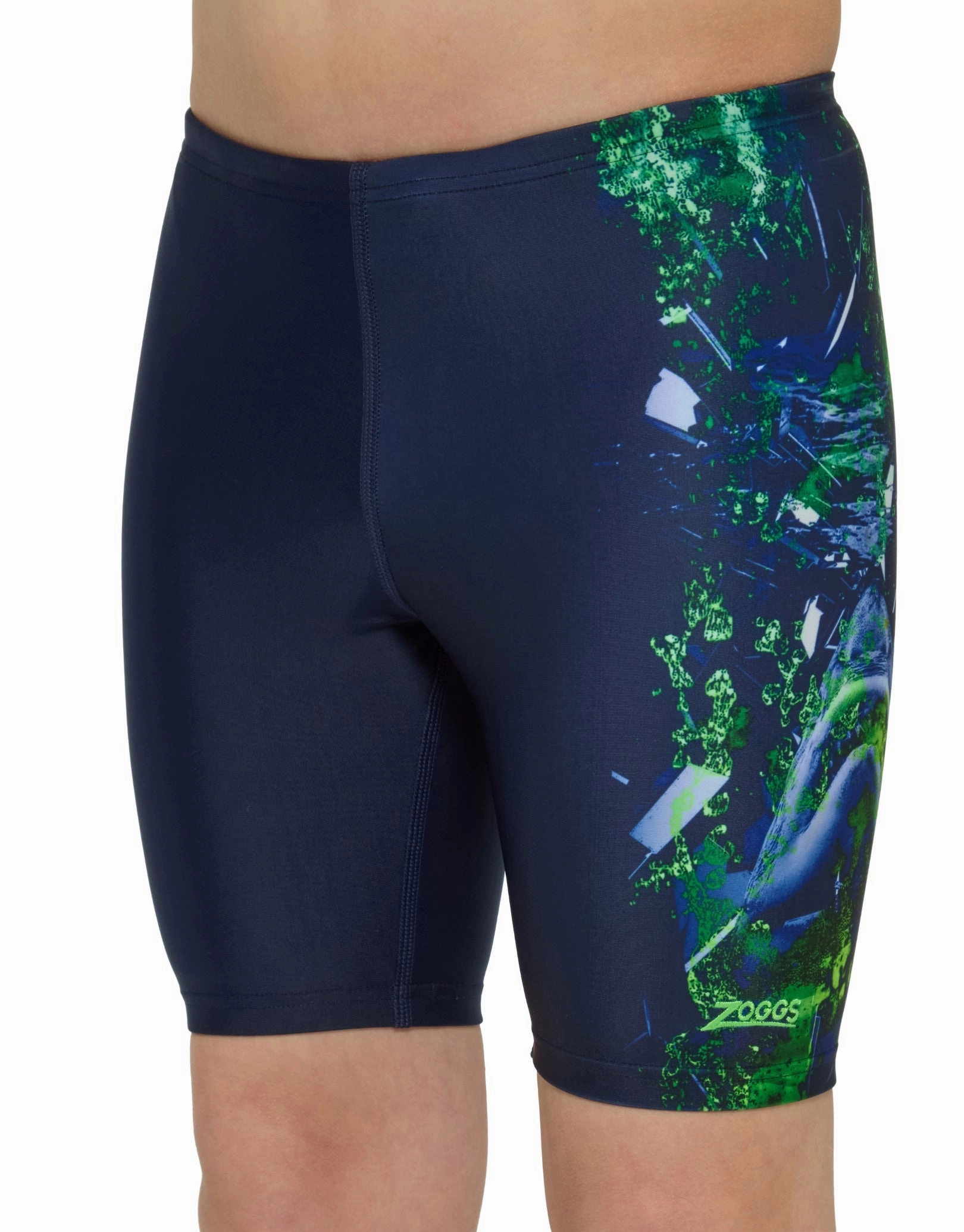 Boys Mako Mid Swim Jammer - Navy/Green