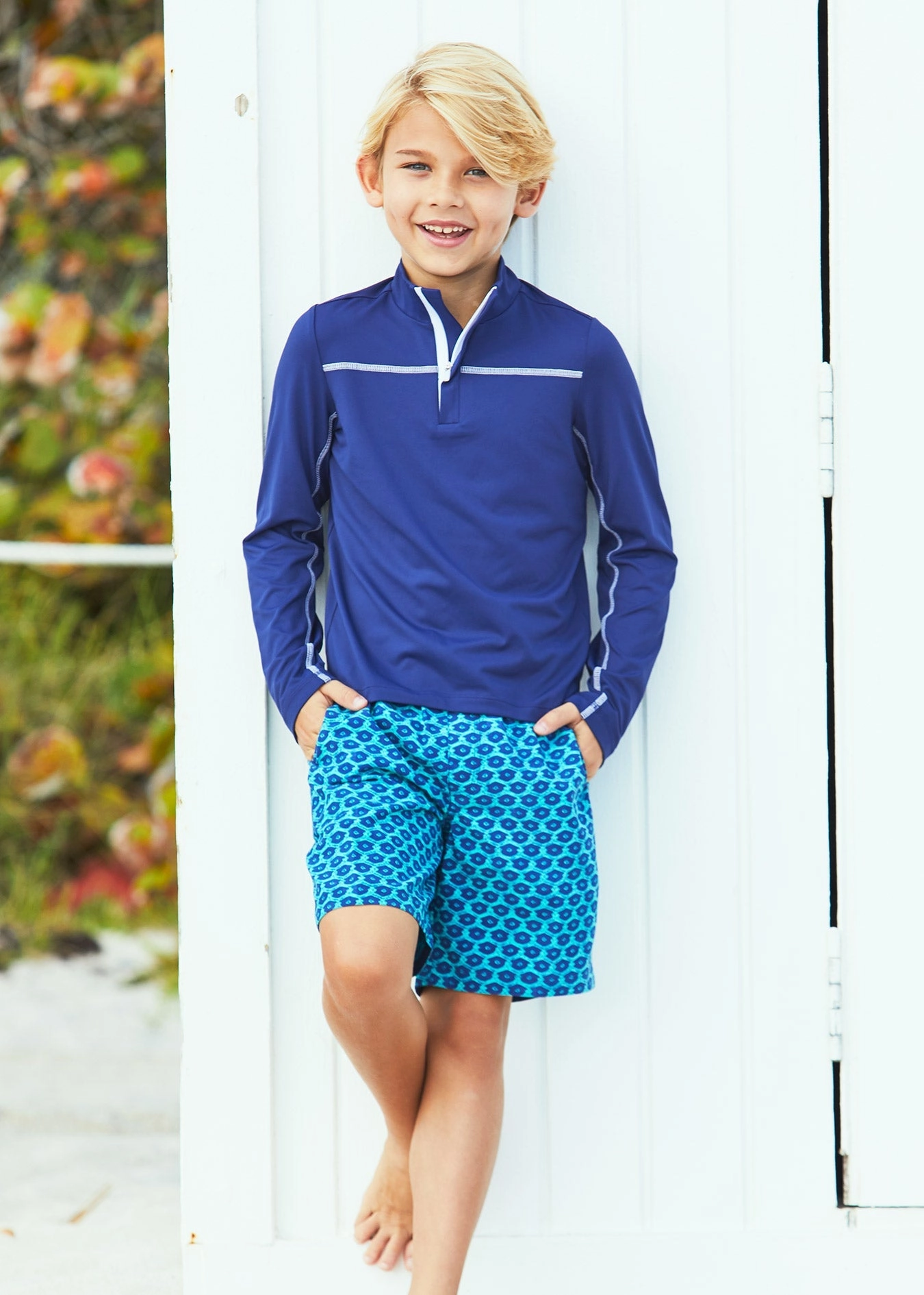 Boys Navy Sport Zip Top boys swimwear sets, boys swim trunks