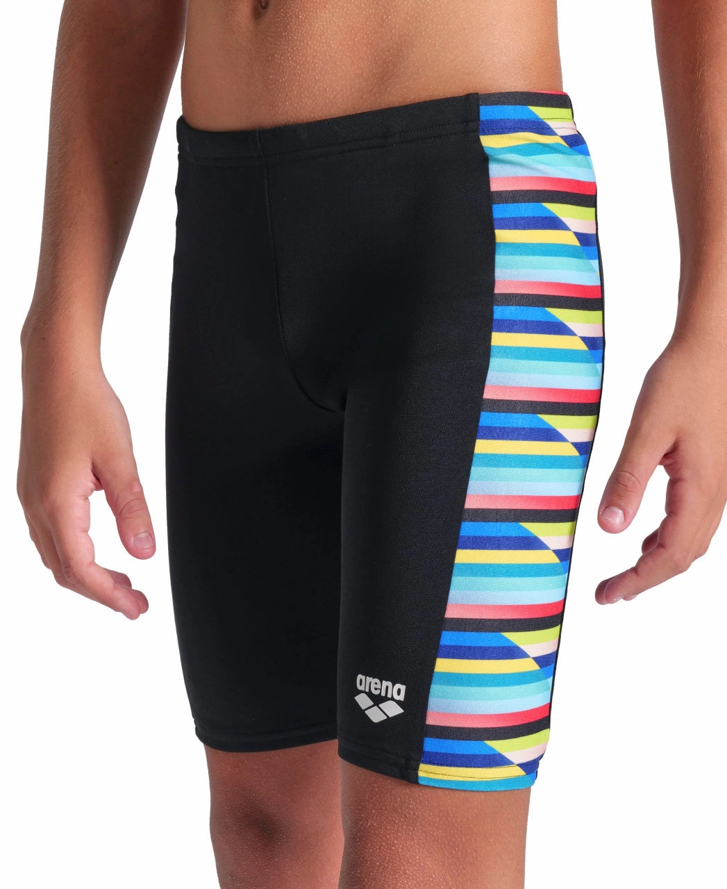 Boys Racing Stripe Swim Jammer - Black/Multi