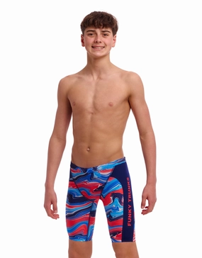 Boys Wave Craze Swim Training Jammer - Blue/Red funky trunks swim shorts, mens funky trunks swimwear