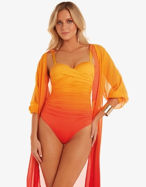 Brasil Ruched Twist Bandeau Swimsuit - Oro bandeau swimsuits for women, strapless swimwear tops